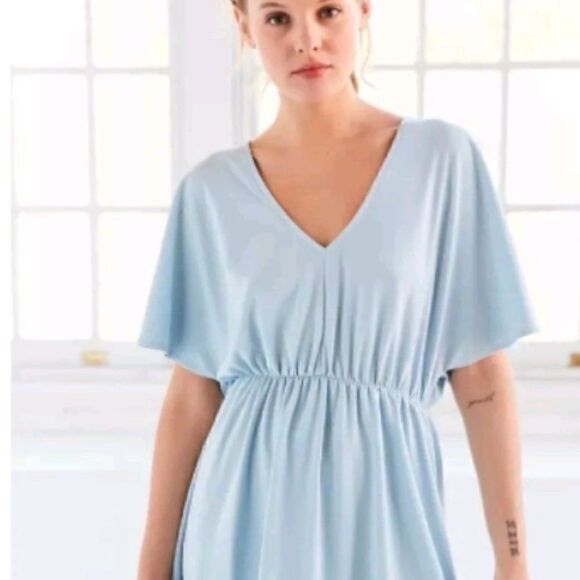 Silence+Noise Urban outfitters split sleeve Cupro knit powder blue mini dress si - Picture 1 of 8